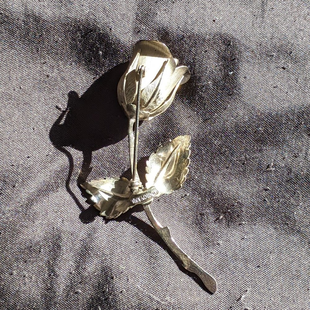 Vintage Rose Brooch Silver Gold Dress Pin Signed Giovanni Flower Costume Jewelry - Picture 2 of 7